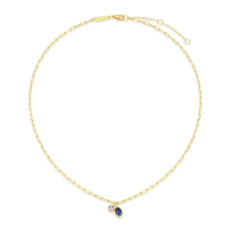 September Birthstone Lab-Created Sapphire &amp; Lab-Created Diamond Mini Paperclip Necklace Gold-Plated Sterling Silver