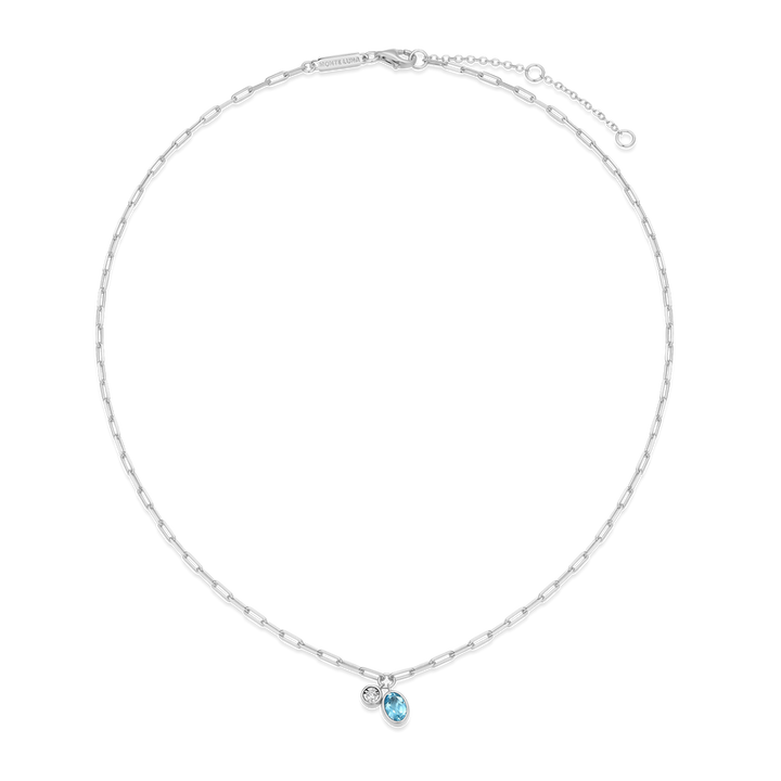 December Birthstone Genuine Blue Topaz &amp; Lab-Created Diamond Mini Paperclip Necklace in Rhodium-Plated Sterling Silver