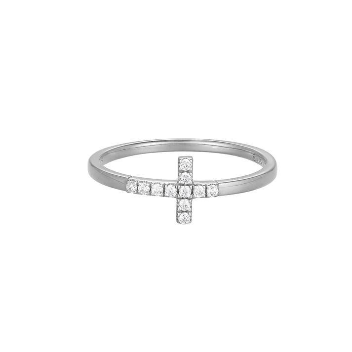 Sterling Silver Diamond Cross Ring