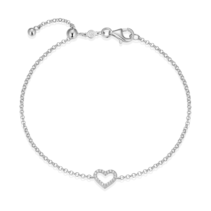 Sterling Silver Open Heart Lab Grown Diamond Bracelet