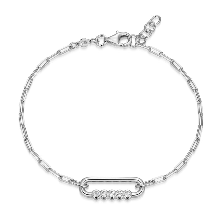 Sterling Silver Lab Grown Diamond Paper Clip Bracelet