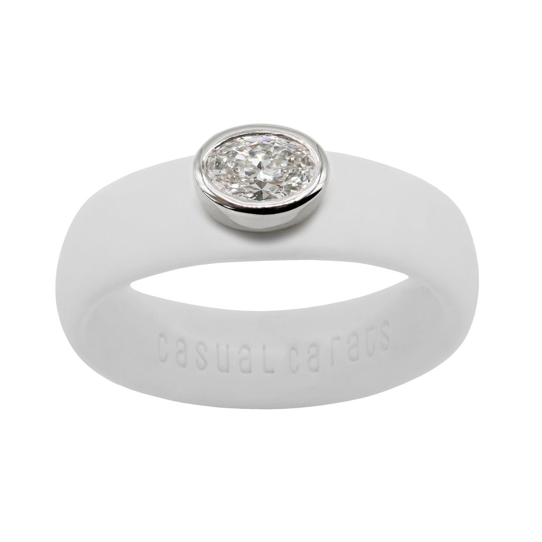 14k White Oval Cut Lab Diamond Silicone Ring