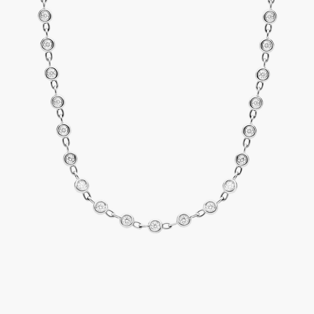 14k White Bezel Lab Grown Diamond Necklace