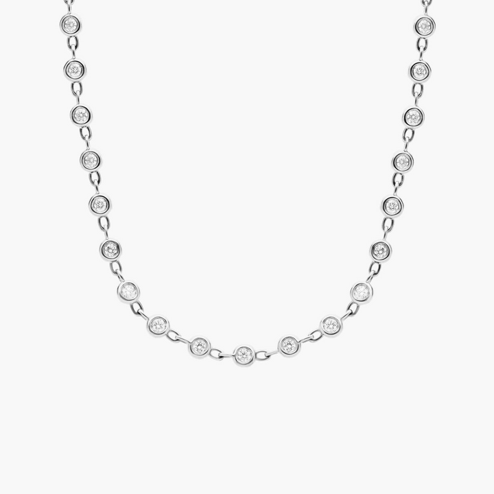 14k White Bezel Lab Grown Diamond Necklace
