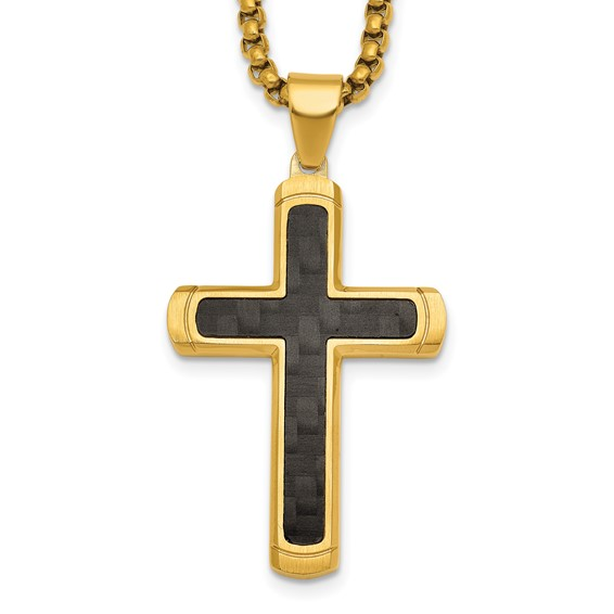 Yellow Tone Stainless Steel Cross Necklace