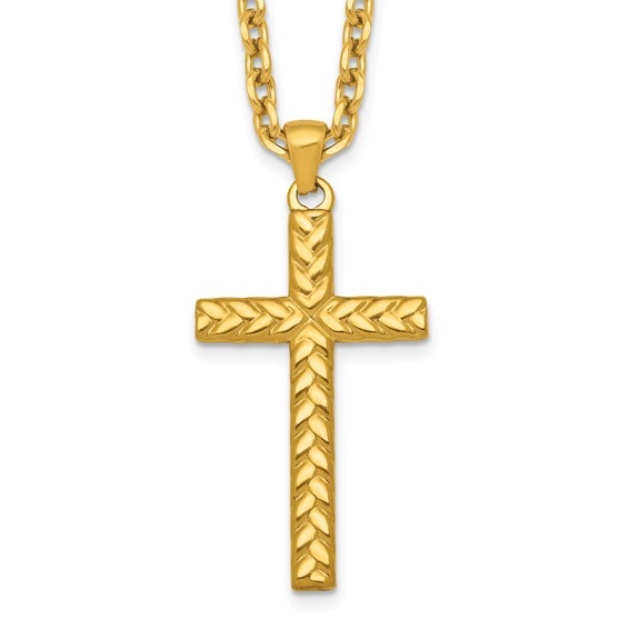 Yellow Tone Stainless Steel Cross Necklace