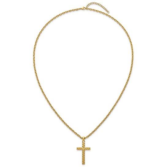 Yellow Tone Stainless Steel Cross Necklace