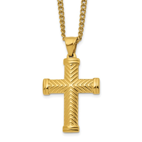 Yellow Tone Stainless Steel Cross Necklace