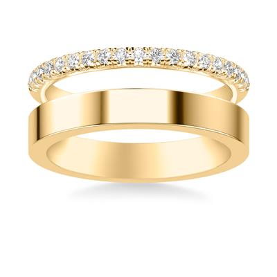 14k Yellow Insert Round Diamond Wedding Band