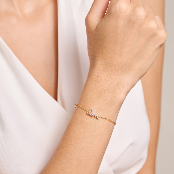 Sterling Silver Gold Plated "Love" Lab Grown Diamond Bracelet
