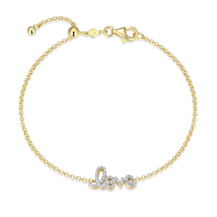 Sterling Silver Gold Plated "Love" Lab Grown Diamond Bracelet
