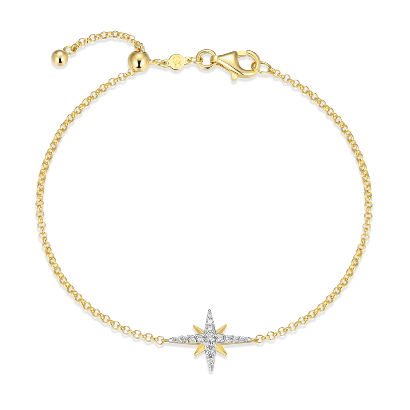 Sterling Silver Gold Plated Lab Grown Diamond Northstar Bracelet