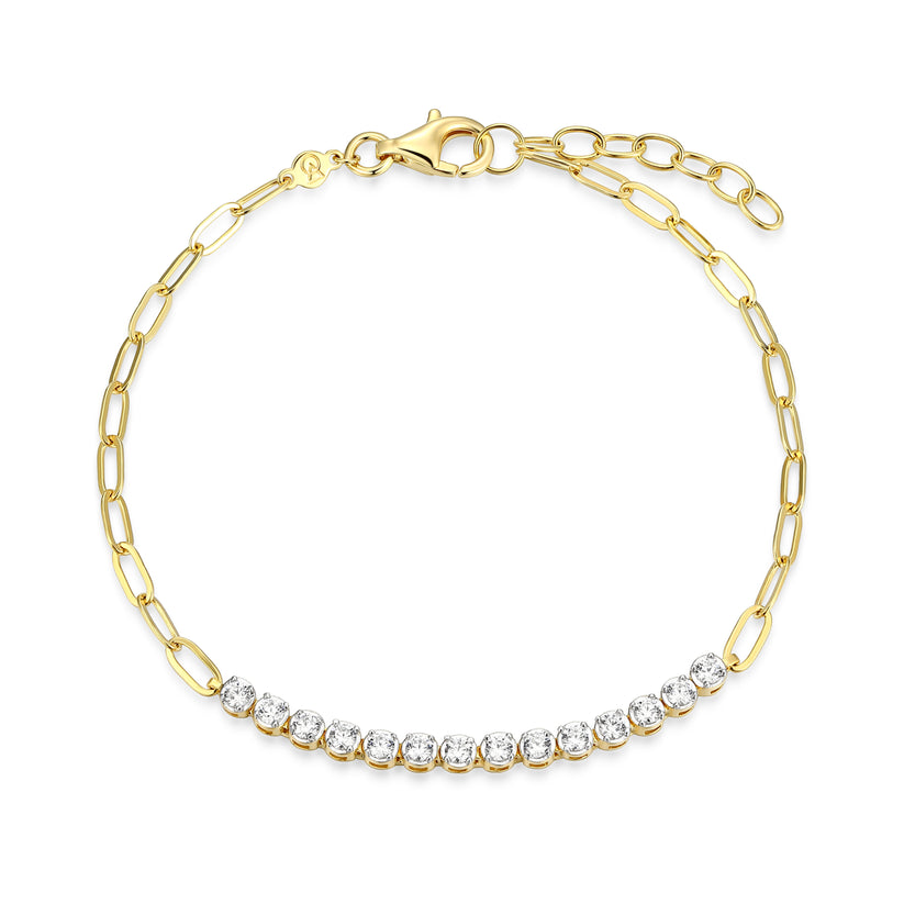 Lab Grown Diamond Paperclip Link Gold-Plated Sterling Silver Bracelet