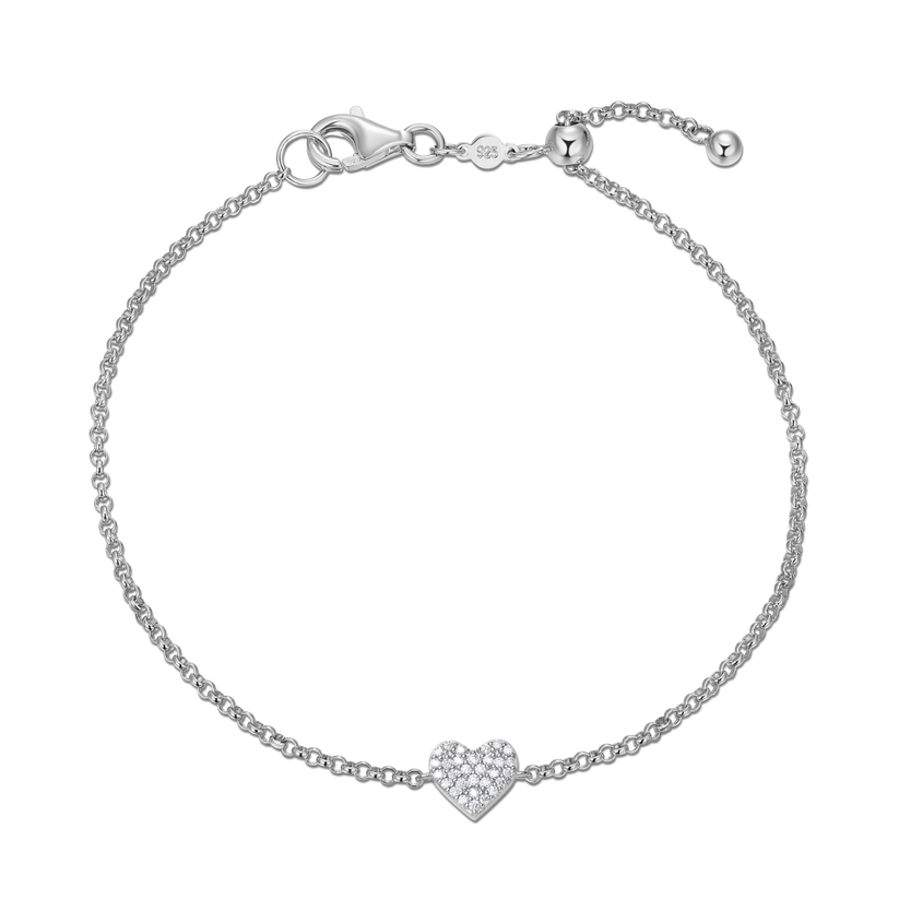 Sterling Silver Heart Lab Grown Diamond Bracelet