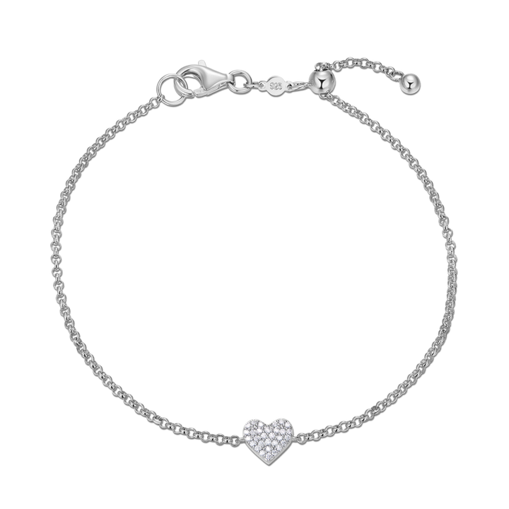 Sterling Silver Heart Lab Grown Diamond Bracelet