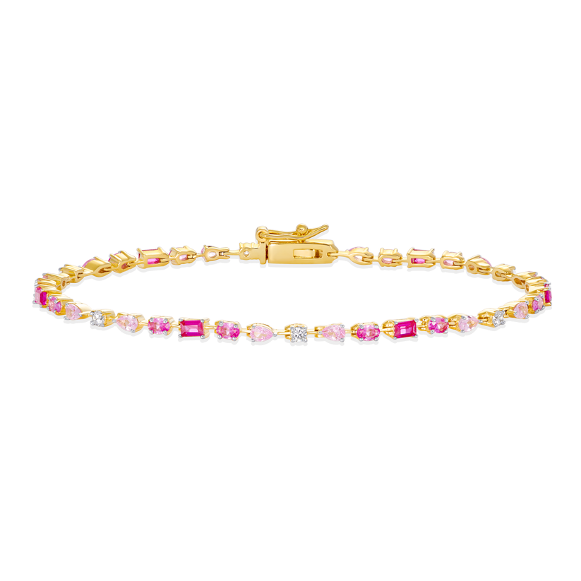 Multi-Cut Gemstone Line Tennis Bracelet Gold-Plated Sterling Silver