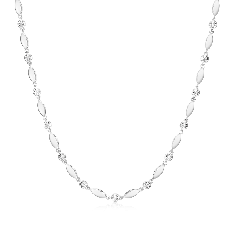 Sterling Silver Marquise &amp; Bezel Set Lab Grown Diamond Line Necklace