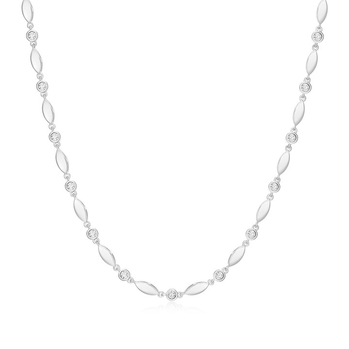 Sterling Silver Marquise &amp; Bezel Set Lab Grown Diamond Line Necklace
