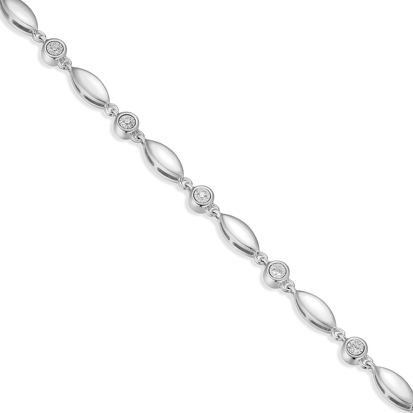 Sterling Silver Marquise &amp; Bezel Set Lab Grown Diamond Line Necklace