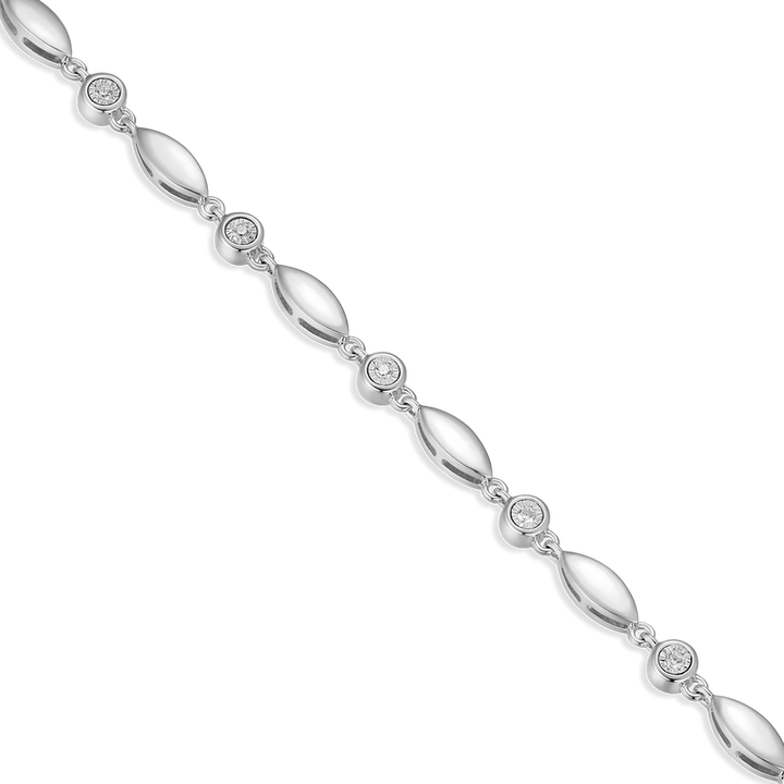 Sterling Silver Marquise &amp; Bezel Set Lab Grown Diamond Line Necklace
