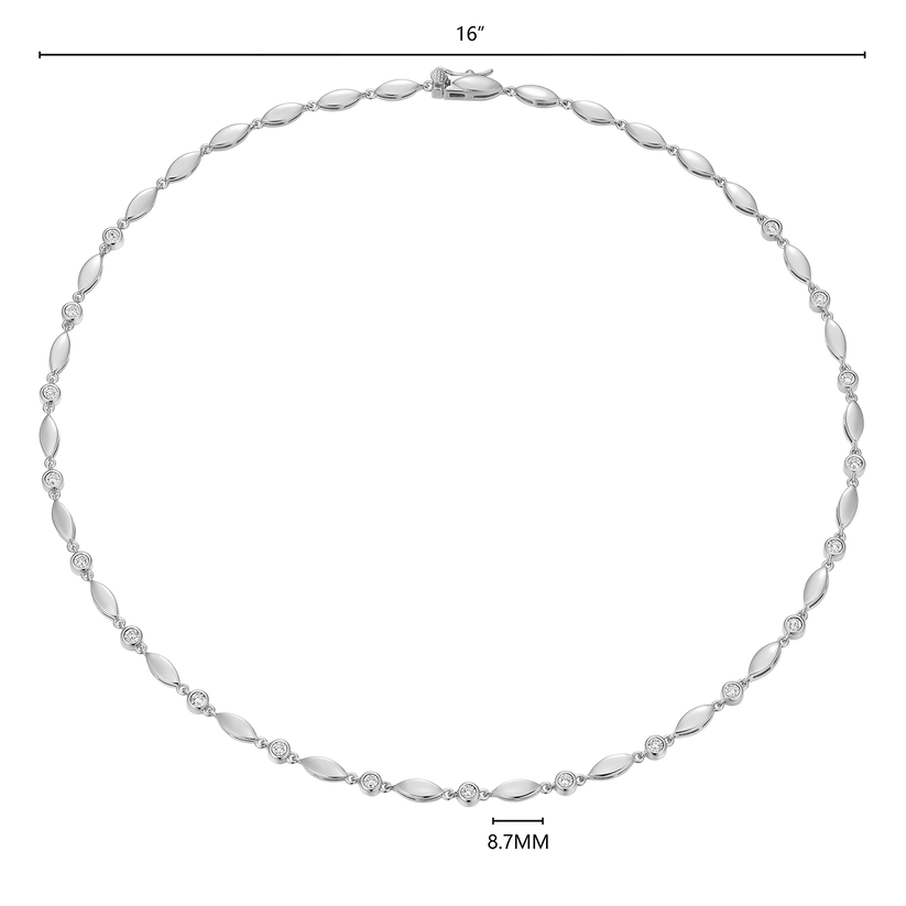 Sterling Silver Marquise &amp; Bezel Set Lab Grown Diamond Line Necklace