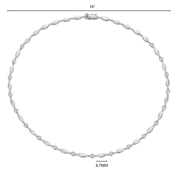 Sterling Silver Marquise &amp; Bezel Set Lab Grown Diamond Line Necklace