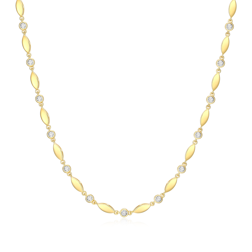 Gold-Plated Sterling Silver Marquise &amp; Bezel Set Lab Grown Diamond Line Necklace