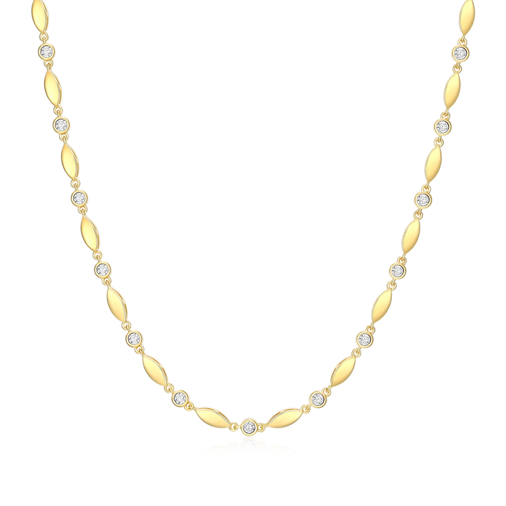Gold-Plated Sterling Silver Marquise &amp; Bezel Set Lab Grown Diamond Line Necklace