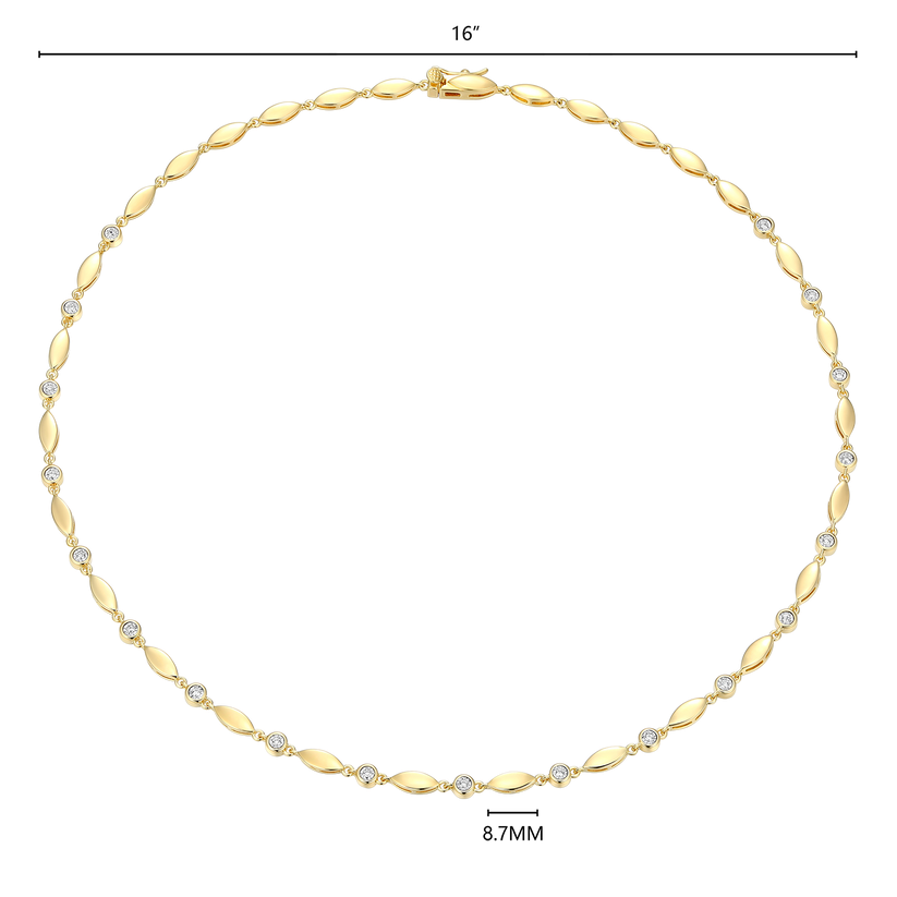 Gold-Plated Sterling Silver Marquise &amp; Bezel Set Lab Grown Diamond Line Necklace