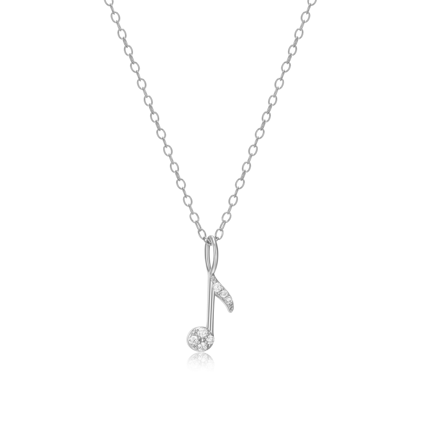 Music Note Pendant Necklace Sterling Silver