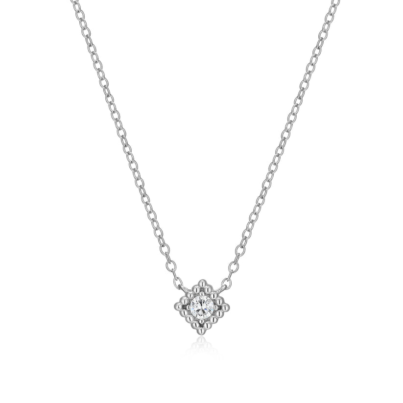 Lab Grown Diamond Beaded Halo Sterling Silver Necklace