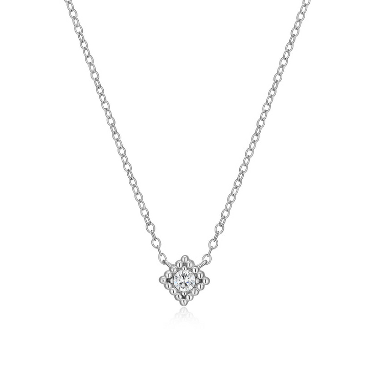 Lab Grown Diamond Beaded Halo Sterling Silver Necklace