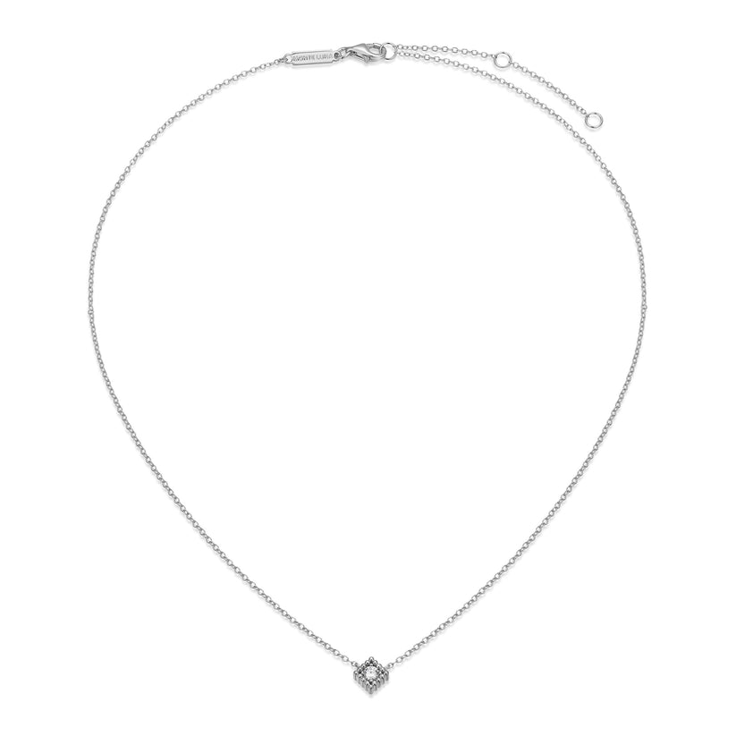 Lab Grown Diamond Beaded Halo Sterling Silver Necklace
