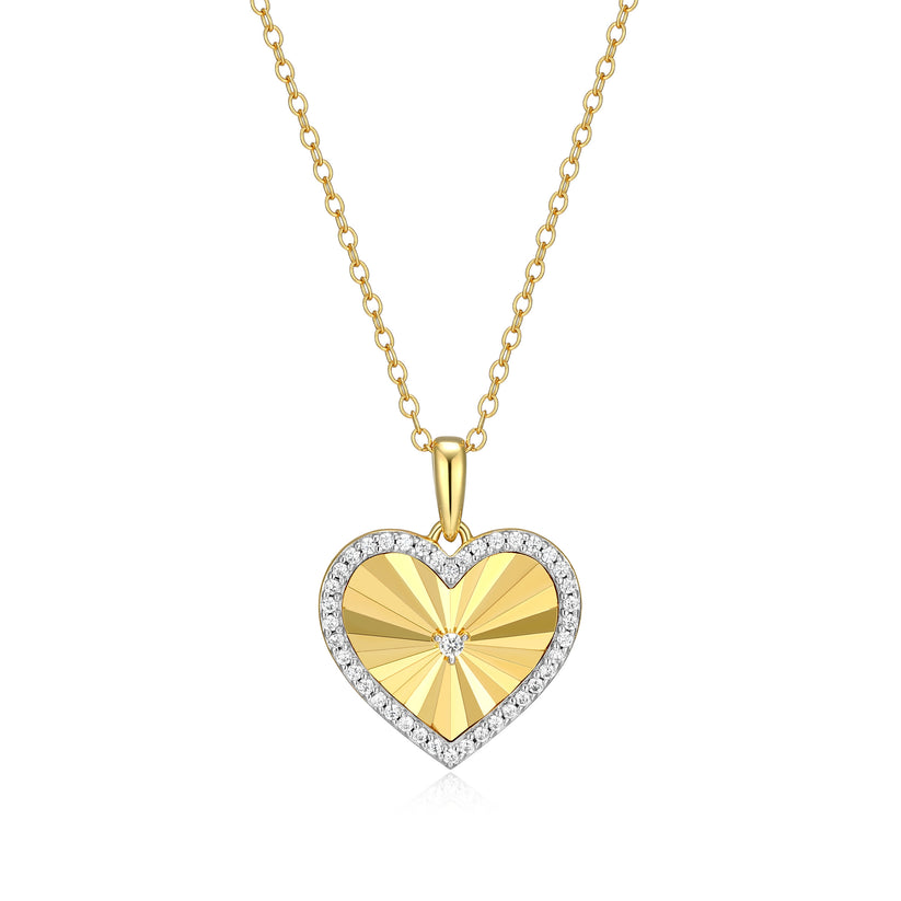 Sun Ray Heart Pendant Necklace Gold-Plated Sterling Silver