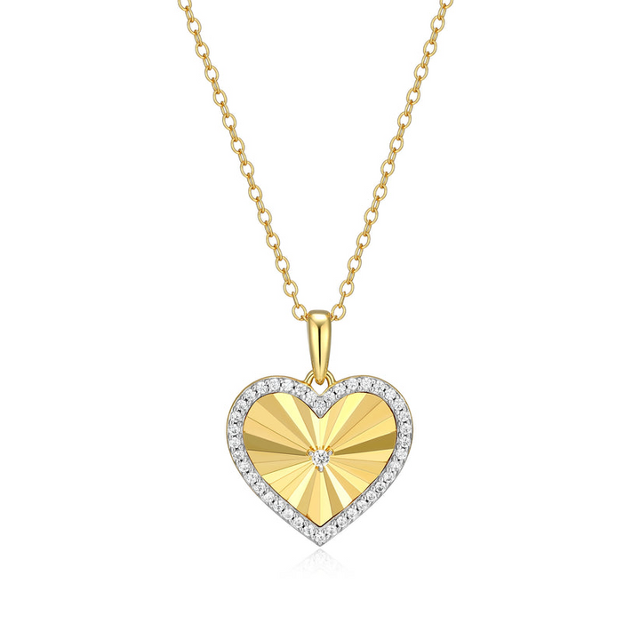 Sun Ray Heart Pendant Necklace Gold-Plated Sterling Silver
