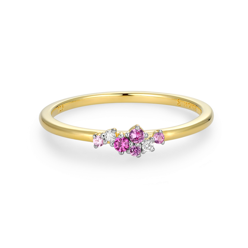Scattered Ombre Lab Grown Ruby, Pink Sapphire, &amp; Diamond Ring Gold-Plated Sterling Silver