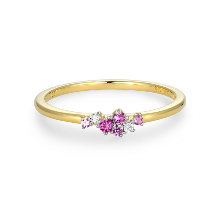 Scattered Ombre Lab Grown Ruby, Pink Sapphire, &amp; Diamond Ring Gold-Plated Sterling Silver