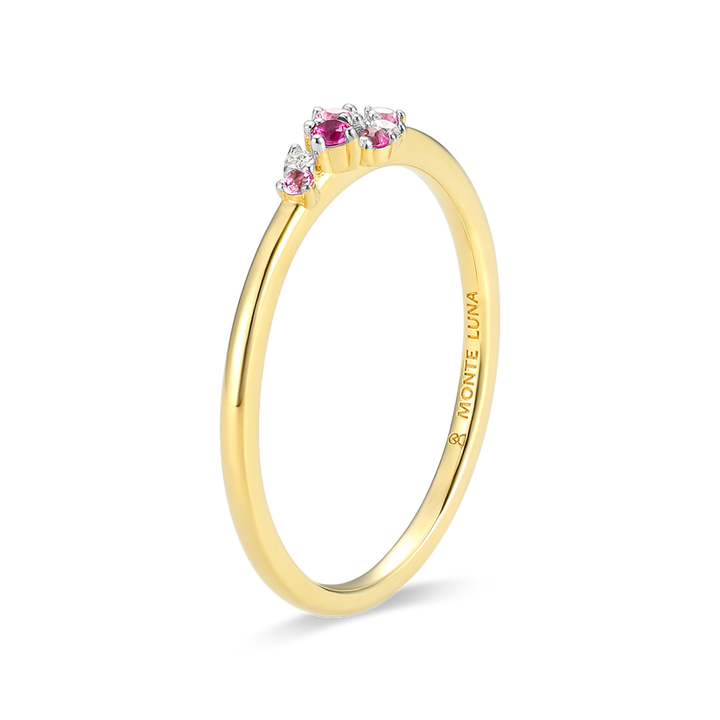 Scattered Ombre Lab Grown Ruby, Pink Sapphire, &amp; Diamond Ring Gold-Plated Sterling Silver