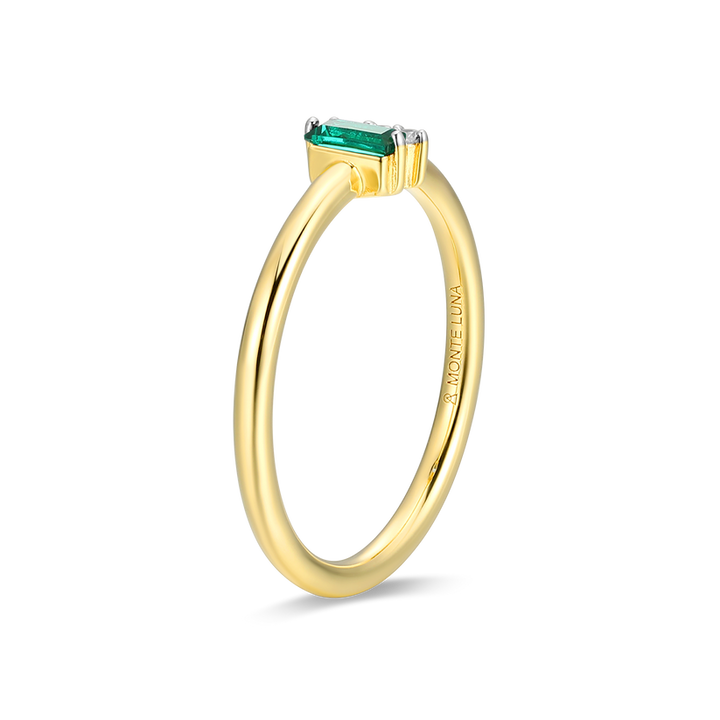 Lab Grown Emerald Baguette &amp; Diamond Round Cluster Ring Gold-Plated Sterling Silver
