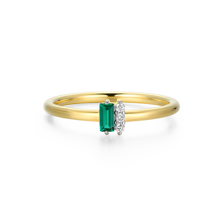 Lab Grown Emerald Baguette &amp; Diamond Round Cluster Ring Gold-Plated Sterling Silver