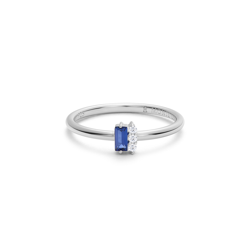Lab Grown Sapphire &amp; Diamond Ring Sterling Silver