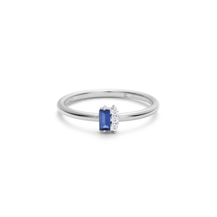 Lab Grown Sapphire &amp; Diamond Ring Sterling Silver