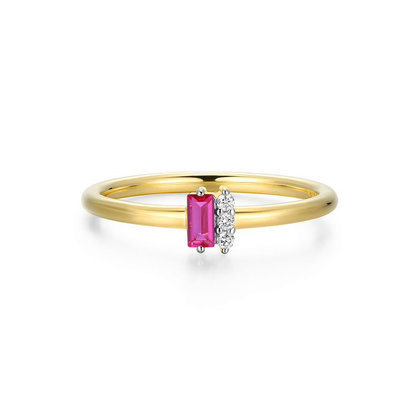 Lab Grown Ruby &amp; Diamond Ring Gold-Plated Sterling Silver