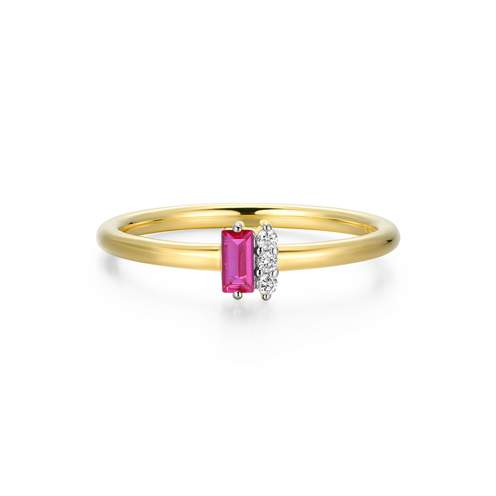 Lab Grown Ruby &amp; Diamond Ring Gold-Plated Sterling Silver