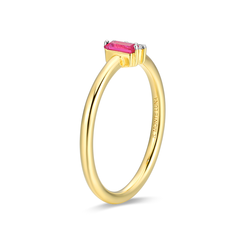 Lab Grown Ruby &amp; Diamond Ring Gold-Plated Sterling Silver