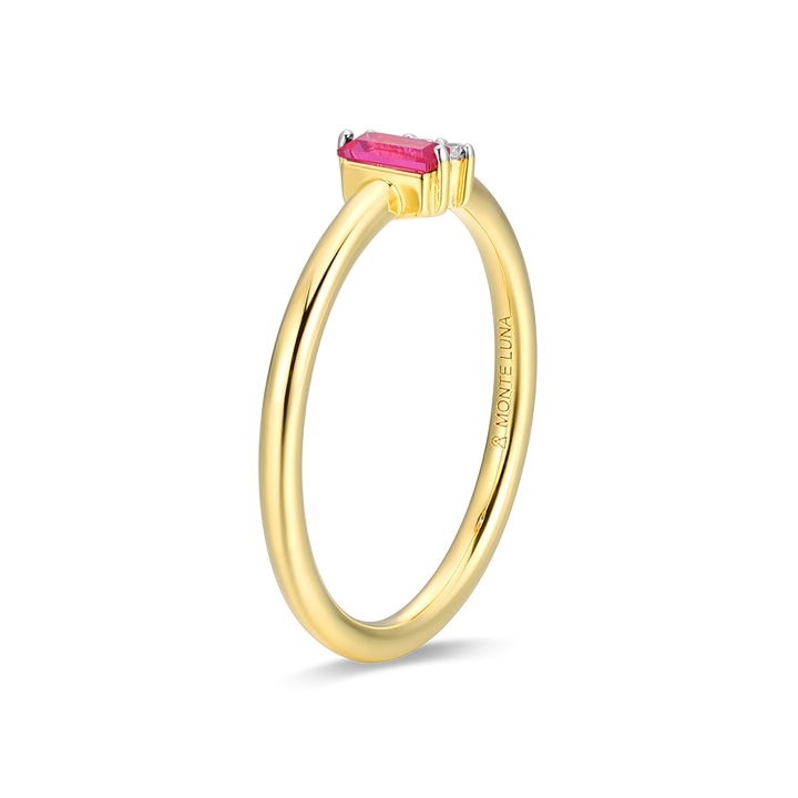 Lab Grown Ruby &amp; Diamond Ring Gold-Plated Sterling Silver