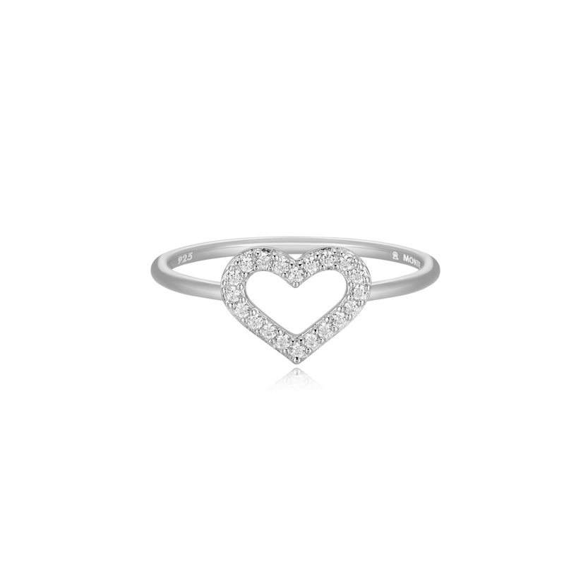 Open Heart Ring Lab Grown Diamonds Sterling Silver