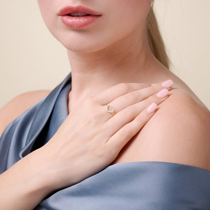 Open Heart Ring with Lab Grown Diamonds &amp; Gold-Plated Sterling Silver