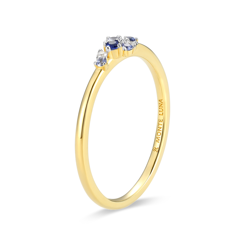 Scattered Ombre Lab Grown Sapphire &amp; Diamond Ring in Gold-Plated Sterling Silver