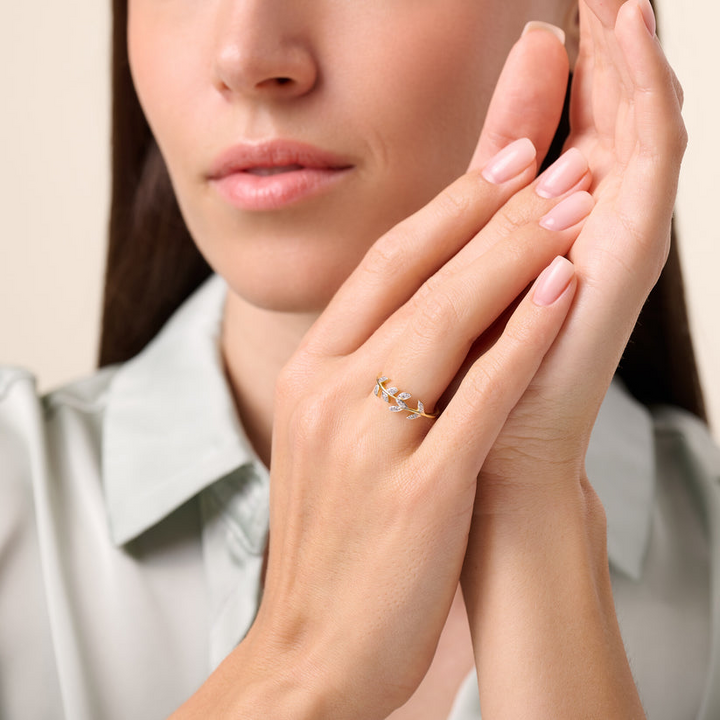 Branch/Leaf Ring Lab Grown Diamonds Gold-Plated Sterling Silver